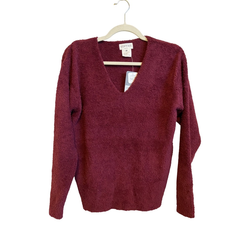 Softies Marshmallow V-Neck Lounge Top Cherry Cola XS  NEW